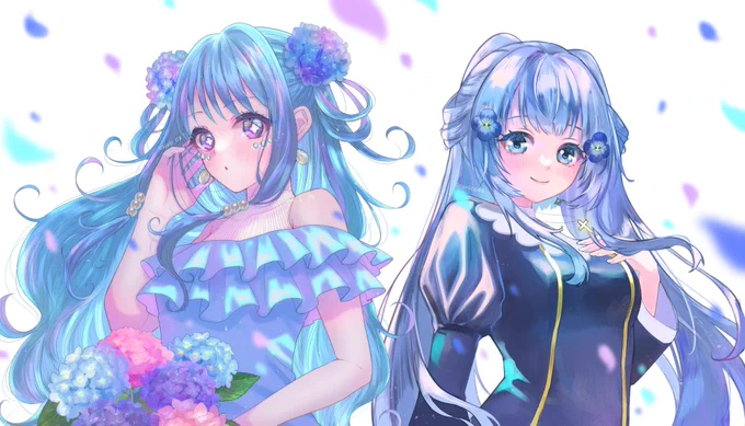 きしちさんとお互いの子描きあいました… 右のオオイヌノフグリちゃんがらにこ作!合作、かわ…(あまりの良さに言葉が出てこない) #イラスト