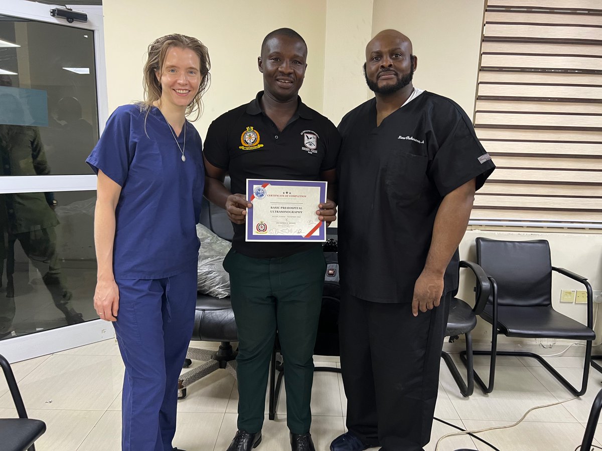 SLUEMRes's tweet photo. .@SLUEMRes APD Dr. Chukwuanu and @WUSTL_EM resident Dr. Ly Cloessner representing at the Ghana National Ambulance Service during @afcem2022 #AfCEM 2022 Conference in Accra, teaching Basic Pre-Hospital Ultrasonography. https://t.co/3o6t7SQVuQ