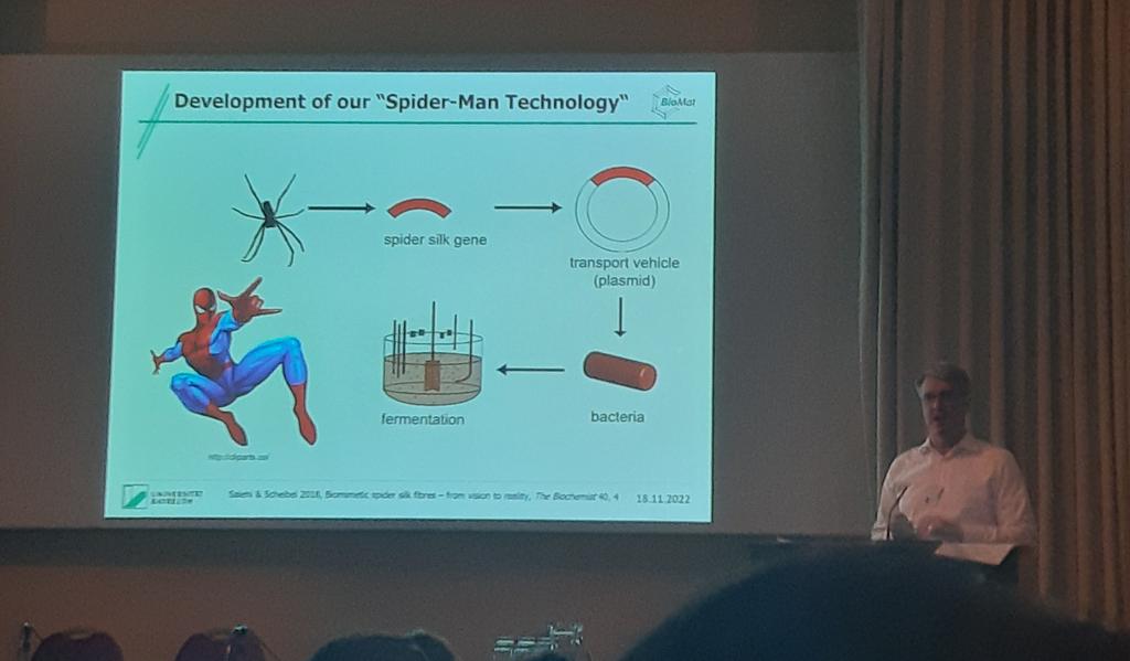 Iwibit2022's tweet photo. Last session about sustainable materials #iwibit2022. Very good stories about the insect cuticula diversity of functions (Yaël Politi), spider silk  (Thomas Scheibel) and bombyx mori silk ( Philip Seib) https://t.co/ShEvmkGAY0
