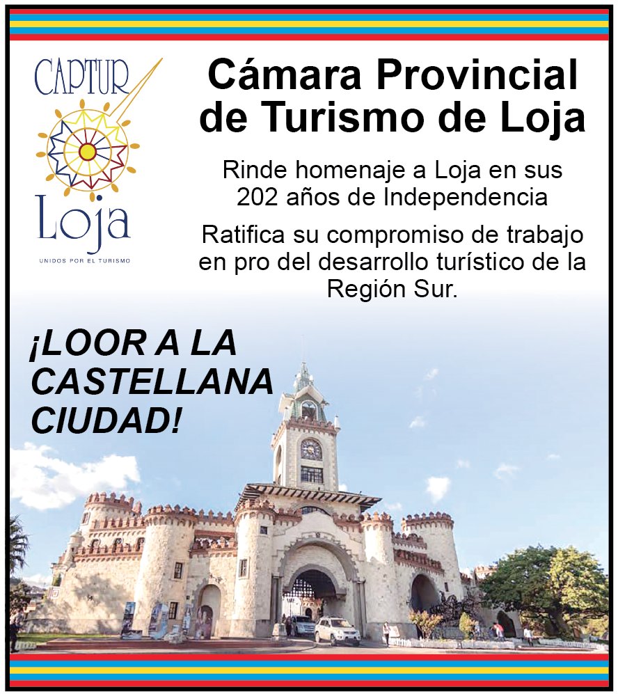 #Celebración  La Captur-Loja, saluda a esta tierra de historia y gente luchadora, cada día forja un pueblo con una mirada hacia el desarrollo. Hoy conmemoramos 202 Años de Independencia. 

#Loja
#202años
#FiestasDeLoja2022
 #UnidosPorElTurismo