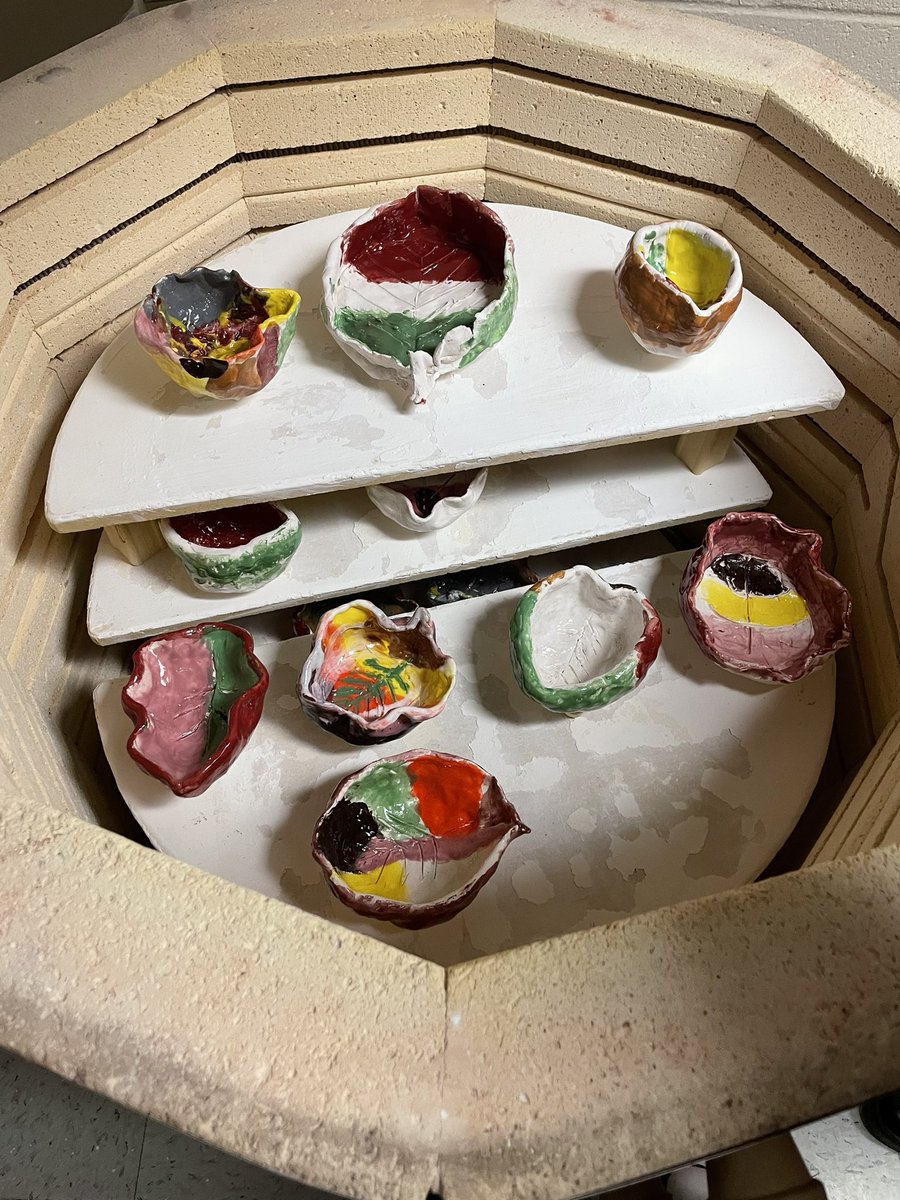 First glaze firing of the year!! It’s always so exciting to open the kiln and see how they turned out 😊🥰 #cobbartrocks #lewislionsart #artedga