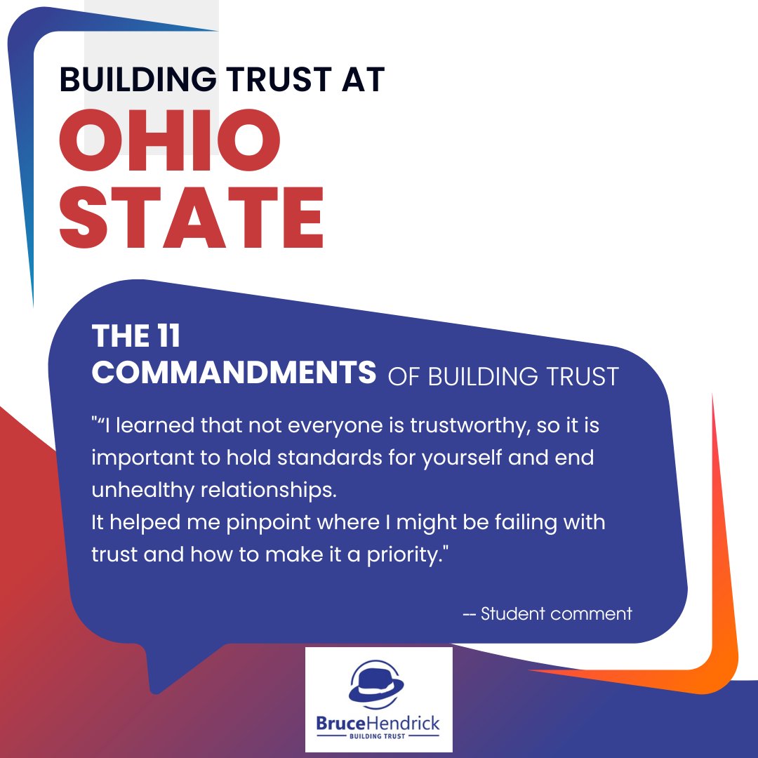trust_wooster's tweet photo. More student feedback from Bruce's presentation of the 11 Commandments of Building Trust at the Ohio State University....  #futurebusinessleaders #ohiostatebuckeyes 
Visit https://t.co/PGDPKDmIZu to download your copy of the 11C's.
#BuildingTrust #TrustAtWork #ohiostategrad https://t.co/FsWy4SOyHD