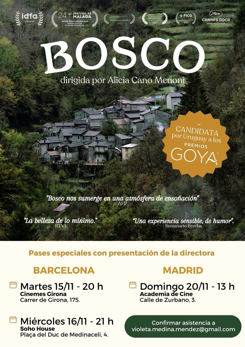 📽BOSCO de @elpaisdealicia_ <a href="/MutanteCine/">Mutante Cine</a> se ESTRENA en salas HOY en el <a href="/pcineestudio/">pequeño cine estudio</a>; el domingo 20/11 hay un pase especial con la directora en la <a href="/Academiadecine/">Academia de Cine</a> a las 13h 💕
💭Película candidata de Uruguay a los <a href="/PremiosGoya/">Premios Goya</a>, fue prota de #LosMartesDelDocumental en <a href="/casamerica/">Casa de América</a>