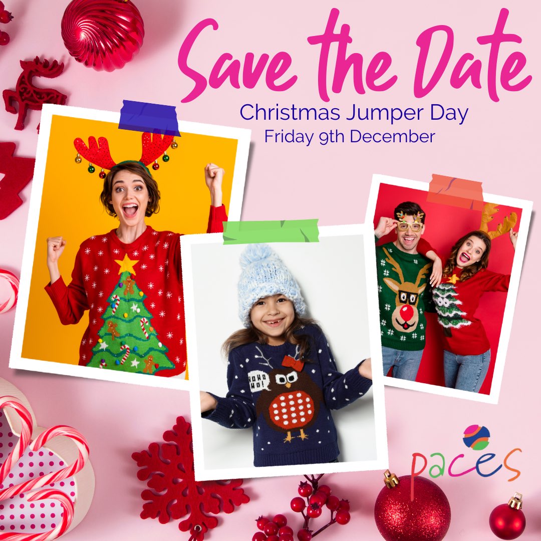 wearePaces's tweet photo. 🎅🏻SAVE THE DATE🎅🏻

Friday 9th December is our Christmas Jumper Day, so dig out those festive knits and support the life changing work which goes on here at Paces 💗

Whether you’re at work, school or at home, what better way to kick off the festive season for just £2🌲 https://t.co/8WWCrOuJO6