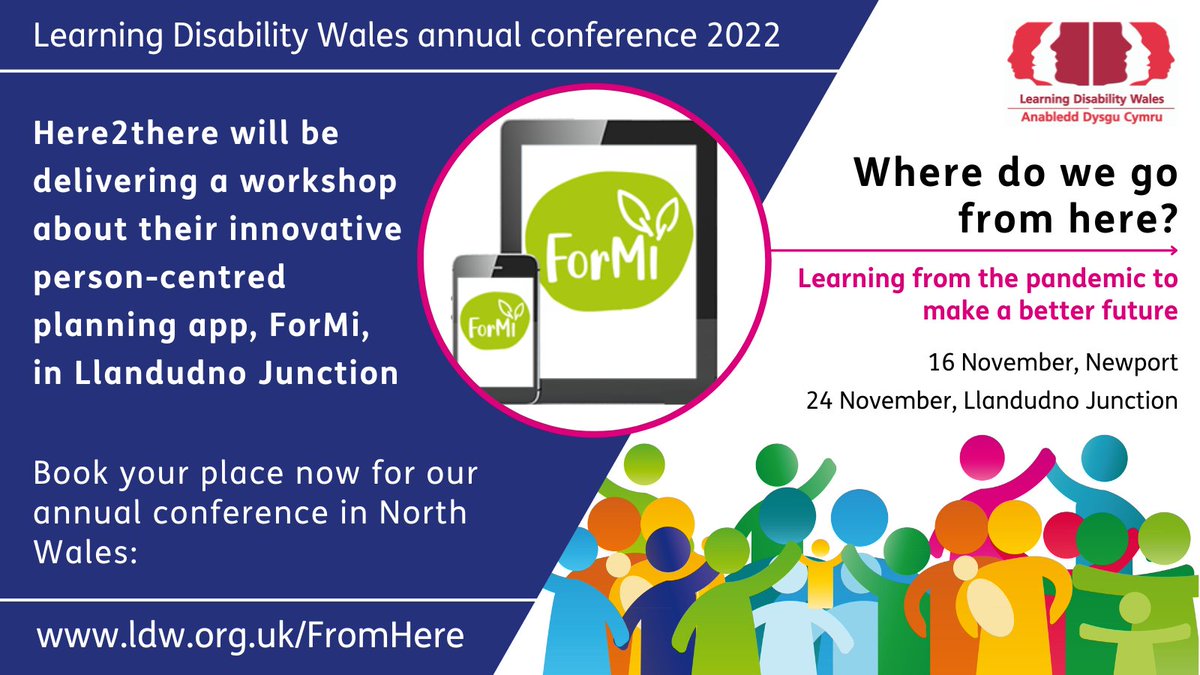 LdWales's tweet photo. .@Here2thereM will be delivering a workshop about their innovative person-centred planning app #ForMi in Llandudno Junction.

Book your place now for our annual conference in North Wales: https://t.co/CFJWOzczPc. 

24 November, Llandudno Junction #FromHere22 https://t.co/6YxCrP0tUW