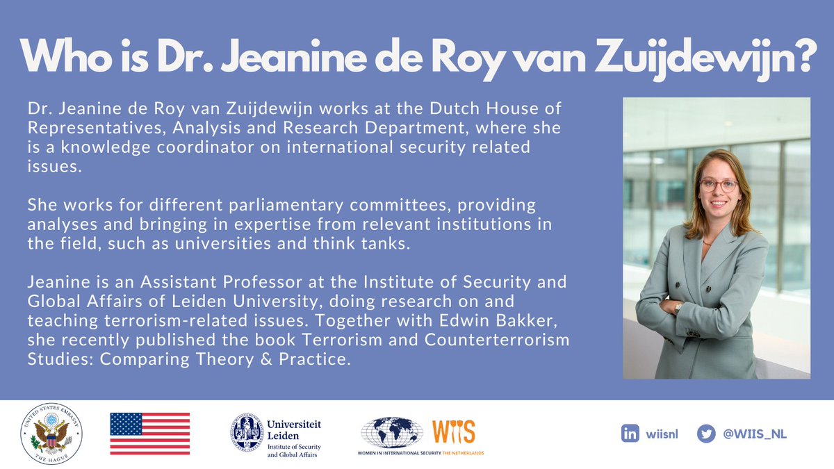 WIIS_NL's tweet photo. #WIISNL is excited to announce the discussant of our upcoming event 'Homecoming? Integrating Women &amp; Children of ISIS' (Dec 6th in The Hague)

@JeanineRvz is an expert for the House of Representatives &amp; Assistant Prof. Terrorism Studies

Register now https://t.co/5KV946XMR9

#WPS https://t.co/fVQmQer79v