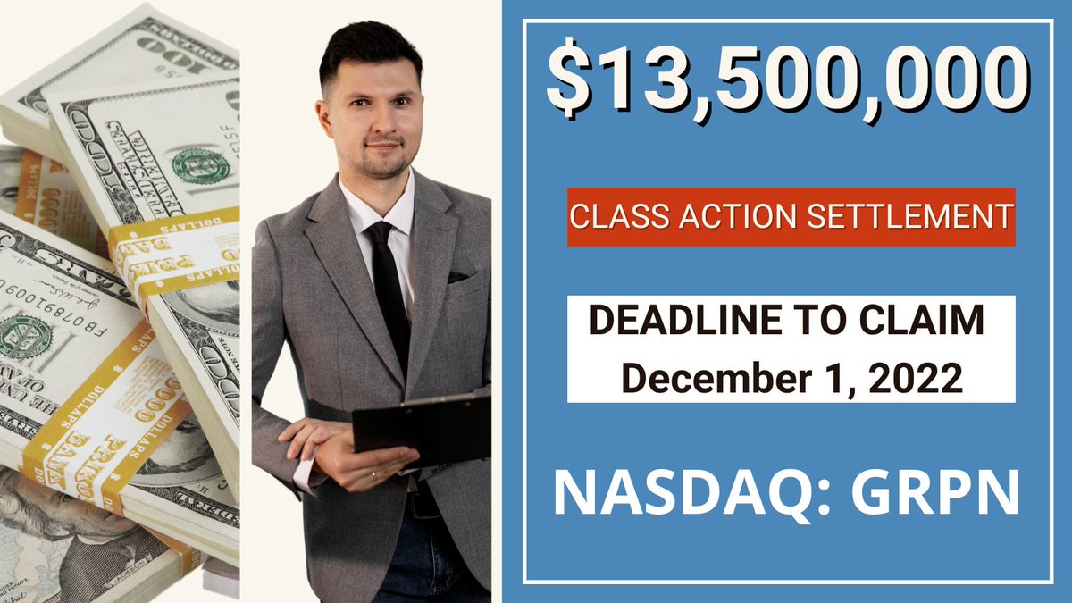COREClassAction's tweet image. 💲13,500,000.00 Class Action Settlement | GRPN Stock News $GRPN

⚠️ Deadline Next Week ⚠️ December 1, 2022 Click Here To Get Your Proof Of Claim Form ➡️ bit.ly/Groupon-GRPN

#NASDAQ #NasdaqListed #InvestorAlerts #stocks #stockmarketnews #NYSE #investingtips