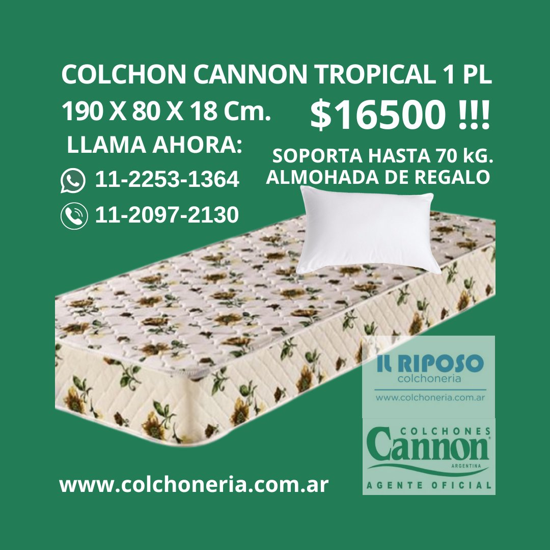 Colchon 1 PLAZA (80 x 190 x 14 cm) Cannon Tropical