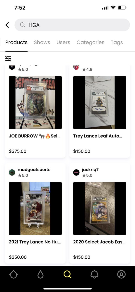 _ArmChairQB_'s tweet photo. @Whatnot how do you deny listings with “We don't accept listings of cards graded by this company.” But a simple search shows otherwise. SMH.. disappointed already. https://t.co/l42quuUSrd