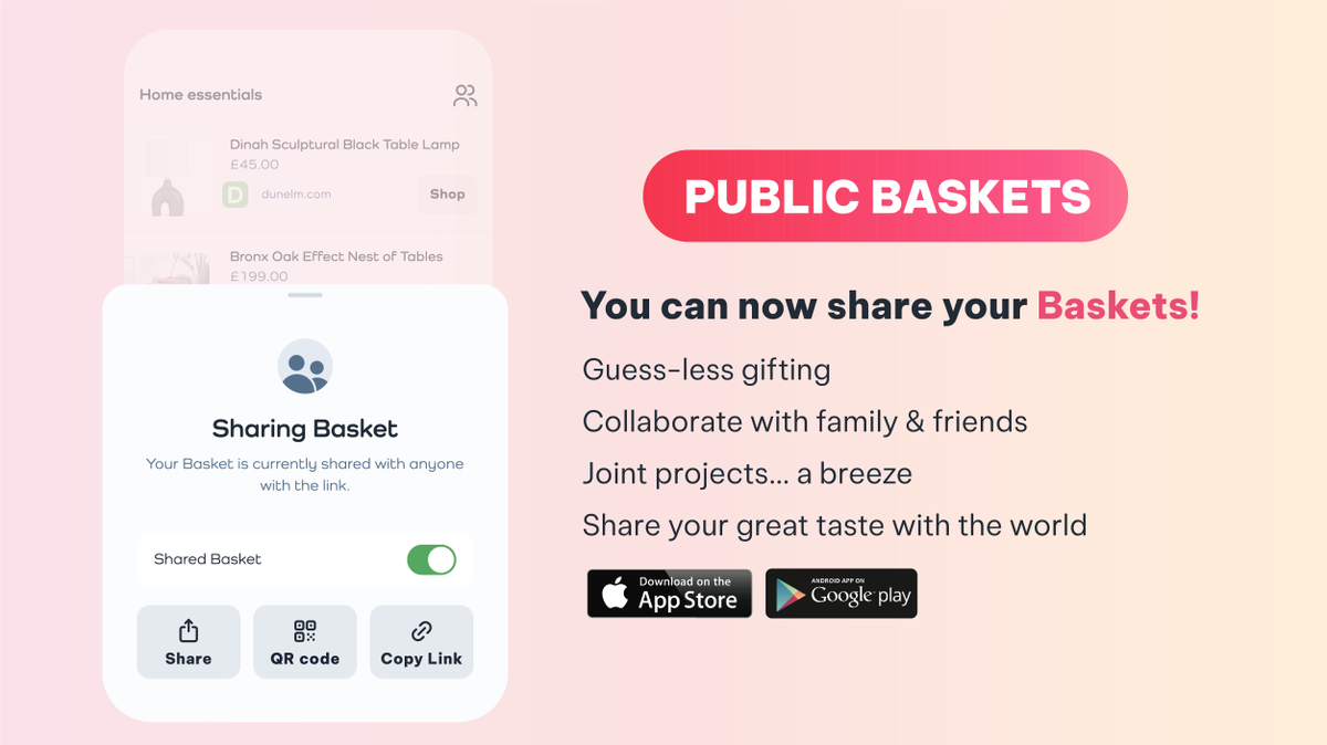 wntd_app's tweet photo. Basket’s most tantalising new feature has landed!
🔥 Public Baskets… discover the fluidity of shared shopping
💘 where collaboration is designed to be easy
🎁 gifting is guess-less
🤝 sharing is a breeze.
👉 https://t.co/YGSScVUZNX
#keepitorganised #shoppingapp https://t.co/A1wuMqqvf0