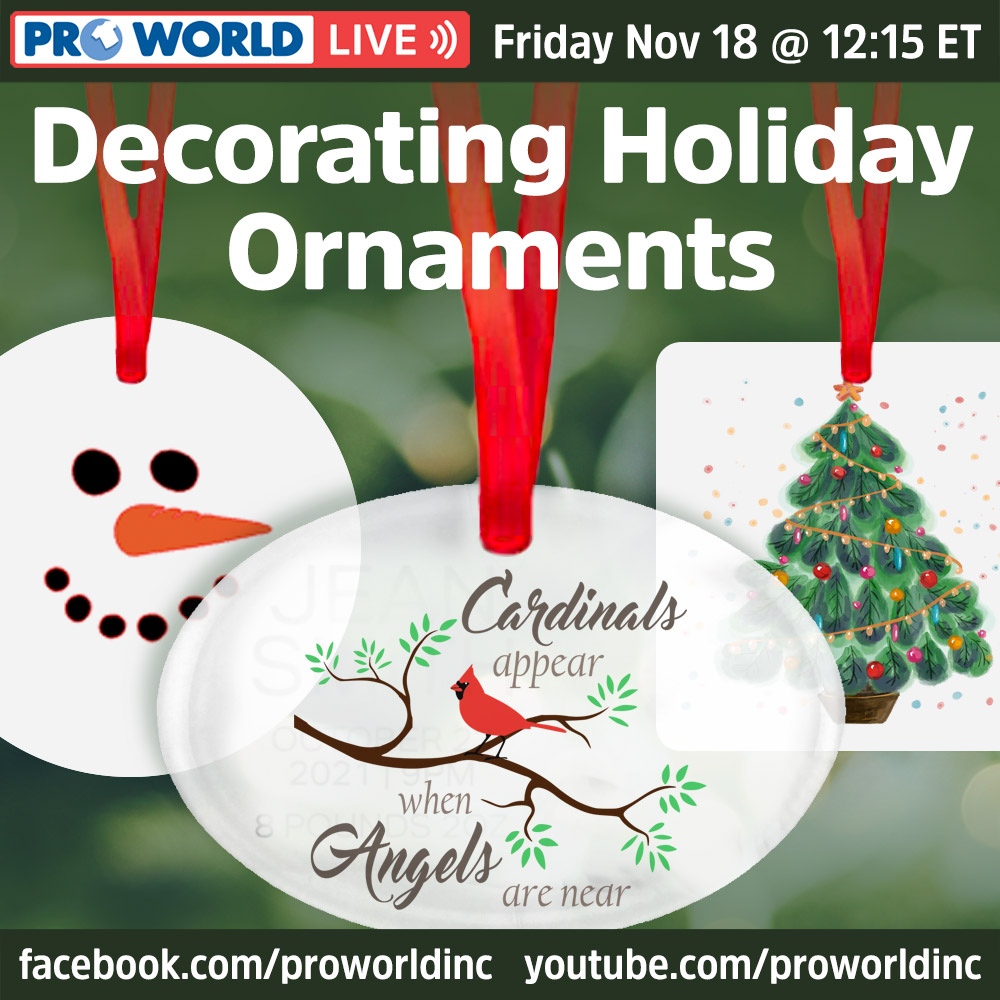 proworldinc's tweet image. This is the perfect time of year to start decorating ornaments. We offer 20 different ornament styles and shapes for you to sublimate or decorate with sign vinyl. Join us here or subscribe and watch on youtube: youtu.be/Fv-cTNpGd-w
•⁠
#makersgonnamake #craftersofig