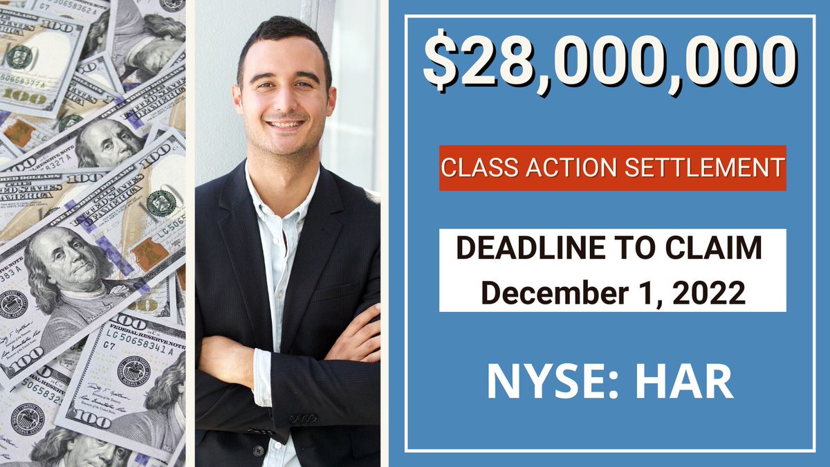 COREClassAction's tweet image. 💲28,000,000.00 Class Action Settlement | HAR Stock News $HAR

⚠️ Deadline Next Week ⚠️ December 1, 2022 Click Here To Get Your Proof Of Claim Form ➡️ bit.ly/HarmanInternat…

#NASDAQ #NasdaqListed #InvestorAlerts #stocks #stockmarketnews #NYSE #investingtips
