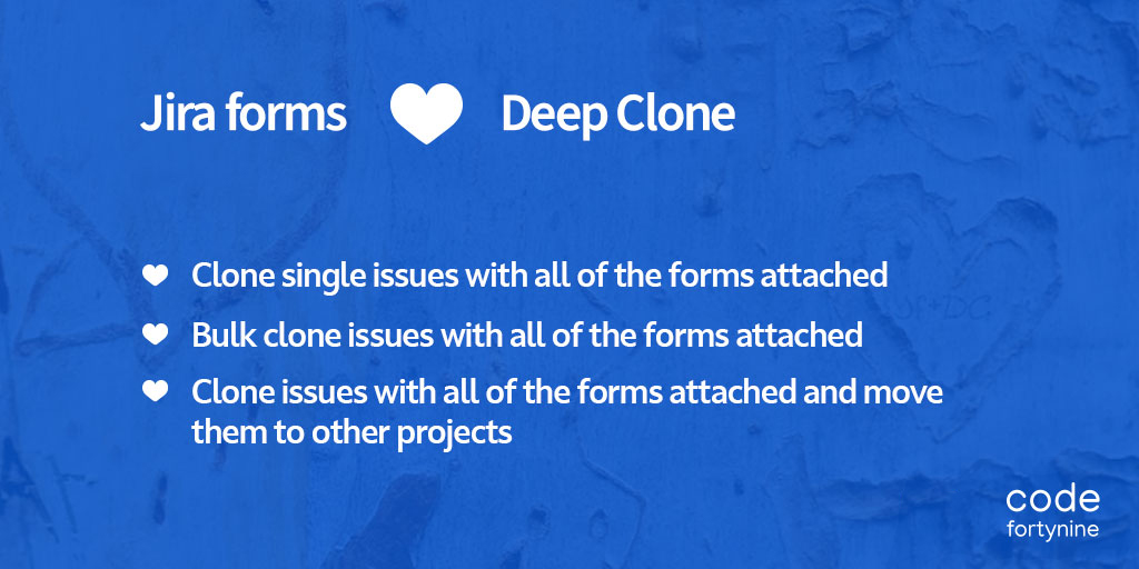 codefortynine's tweet photo. โค๏ธโ๐ฅ Deep Clone for Jira and Jira forms are a well-matched team. Build forms and checklists without using custom fields with Jira forms and clone them with Deep Clone:
https://t.co/2QVS8u90AX
#DeepCloneInLove #DeepClone #JiraCloud https://t.co/ltwkcPb7HF
