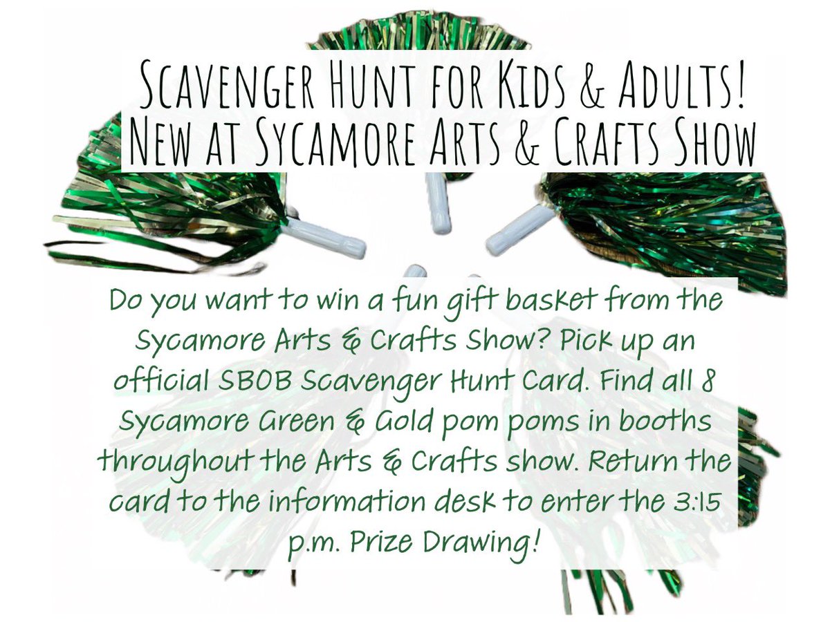 The Sycamore Arts &amp; Crafts Show Saturday 11/18 at Sycamore High School. Enjoy small ensembles, an all new scavenger hunt, bake sale and more! #weareaviators #cincinnaticrafts @sycamore_schools <a href="/AvesHangar/">Aves Hangar</a> <a href="/shs_highschool/">Sycamore High School</a> @EHGreeneSchool <a href="/SycamoreSchools/">Sycamore Schools</a> <a href="/pto_shs/">SHS PTO</a> <a href="/SycamoreJrHigh/">Sycamore Jr High</a>