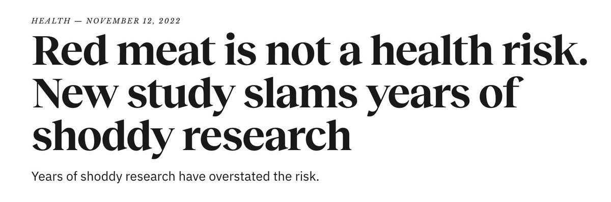PratikxPatel's tweet photo. Red meat is NOT a health risk

The evidence is weak that unprocessed red meat consumption is linked to
-Colorectal cancer
-Breast cancer
-Type 2 diabetes
-Ischemic heart disease

There is no link at all between eating red meat and stroke

PMID: 36216940 https://t.co/7G38romERY
