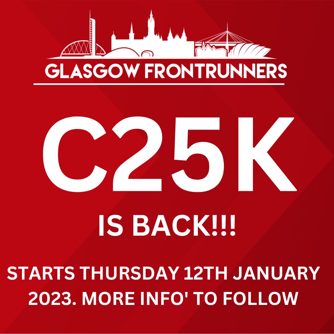 glasgowfrontrun's tweet photo. OUR COUCH TO 5K PROGRAMME IS BACK FOR 2023!

Starts Thursday 12th January 2023. Full info' to follow soon. https://t.co/pHeGCpWIbt