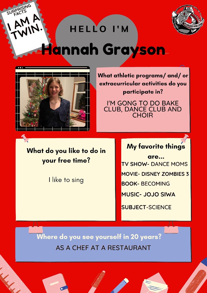 WilliamDaviesMS's tweet photo. Our #DragonHearted student of the week is the one and only Hannah!
Hannah and her twin brother are 8th graders this year at Davies. Hannah loves Science and singing in her free time https://t.co/fcjpmM1DIl