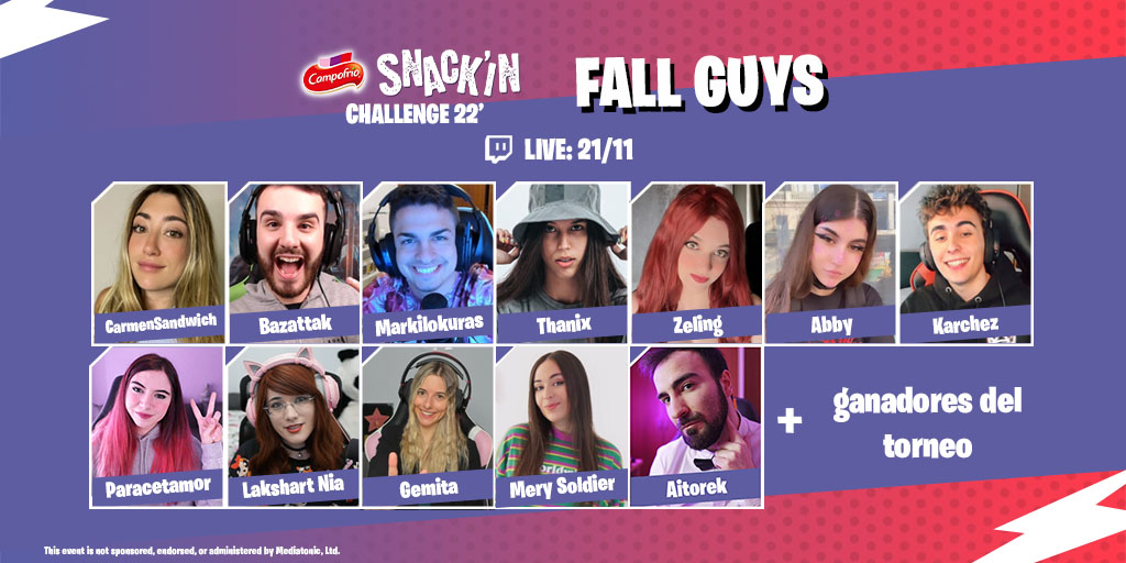 Campofrio_es's tweet photo. No os olvidéis de que el próximo lunes 21 🎯 tenemos la prueba final de #FallGuys con nuestras embajadoras, invitados súper especiales y los ganadores del torneo de Discord! Estamos deseando verlos tratar de superar retos todos juntos, ¡os esperamos! https://t.co/rrhSWirARB