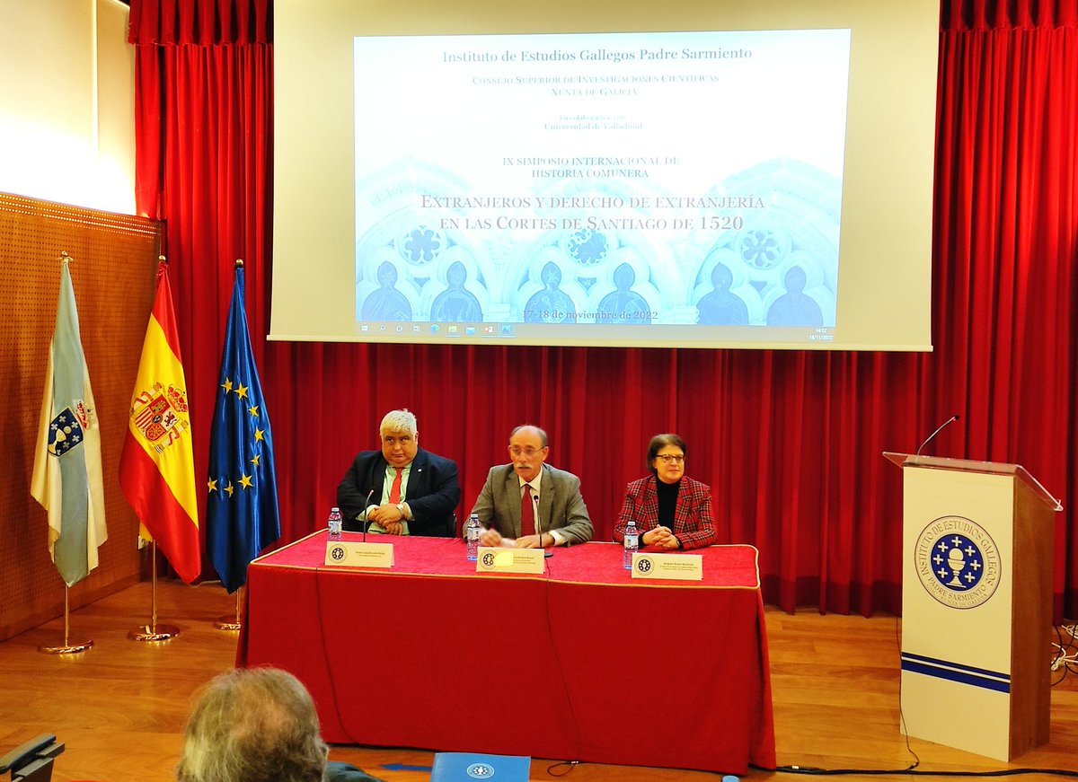 iegps's tweet photo. El IX Simposio Internacional de Historia Comunera 'Extranjeros y derecho de extranjería en las Cortes de Santiago de 1520. Homenaje a la Dra. Manuela Mendonça' llega a su fin con la clausura de Mario Bedera Bravo, junto a los directores del Simposio: Amparo Rubio e Istvan Szászdi https://t.co/n2odapvSUy