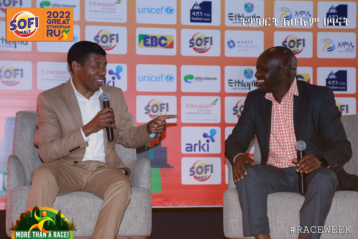 greatethrun's tweet photo. Haile Gebreselassie and Moses Tanui! Two legends reunite once again at this big stage!

#greatethiopianrun #run #greatrun #Ethiopia #pressconfrence #SofiMalt https://t.co/0kXrnCqSR5