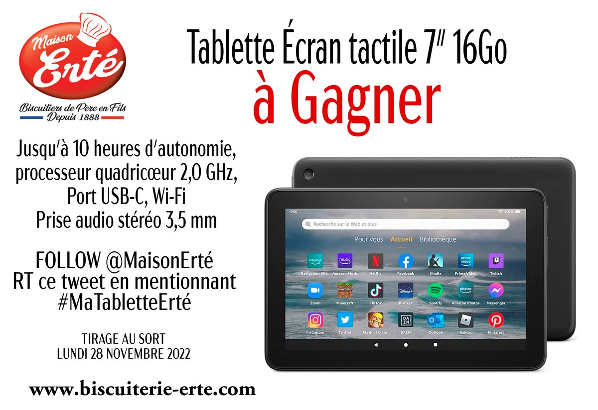 MaisonErte's tweet photo. Enfin un concours Les Petits Gourmands !😍
Tentez de remporter notre Tablette 7''
RT + FOLLOW @MaisonErte
et commentez avec le hashtag #MaTabletteErté
Tirage au sort Lundi 28 Novembre 2022, bonne chance à tous !🍀🍀🍀 https://t.co/tvMe41QPsA