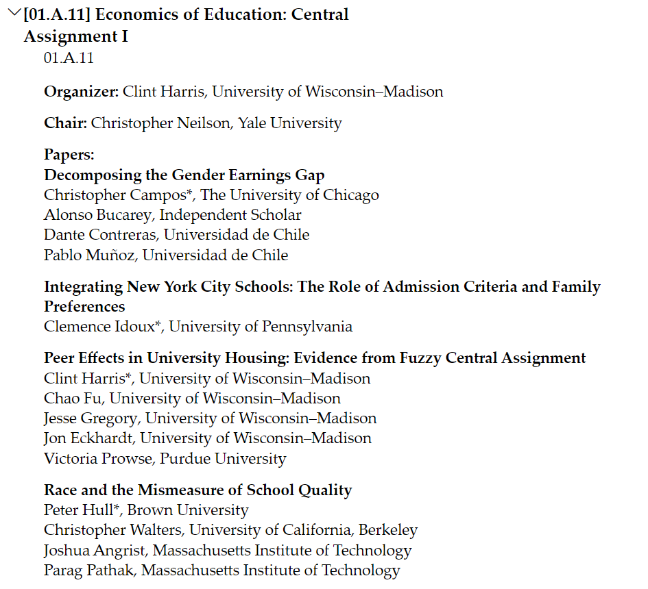 clintenttotreat's tweet photo. Southerns starts tomorrow!

If you have time, come and check out my organized sessions on

"Economics of Education: Central Assignment"

where I and others will present some super interesting work. 

The sessions are back to back tomorrow, 11/19, from 7:45AM-11:30AM. https://t.co/NLCji461xc