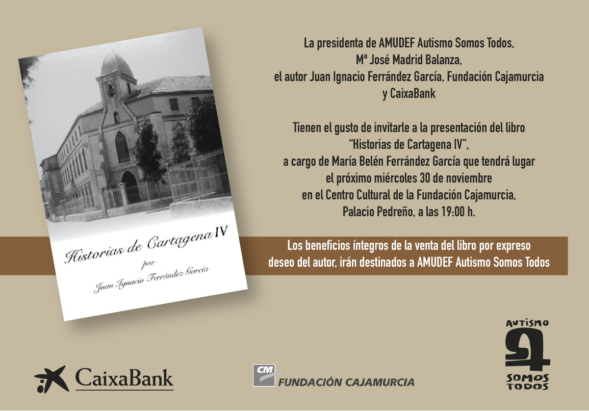 Os adjunto la invitación para la presentación de mi próximo libro en el que los beneficios íntegros de la venta irán a Autismo Somos Todos, gracias por la difusión.