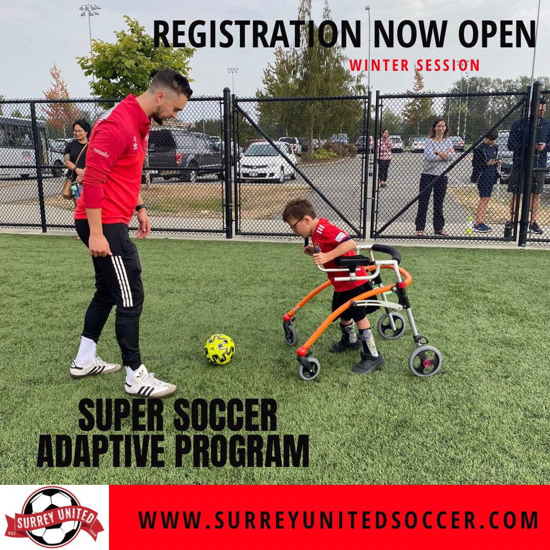 SurreyUnitedSC's tweet photo. Our Super Soccer adaptive program continues to grow each passing season. Registration for our winter sessions is now open. Program begins in January. @SoccabilityC #adaptivesport #soallcanplay https://t.co/eazOOBga1L