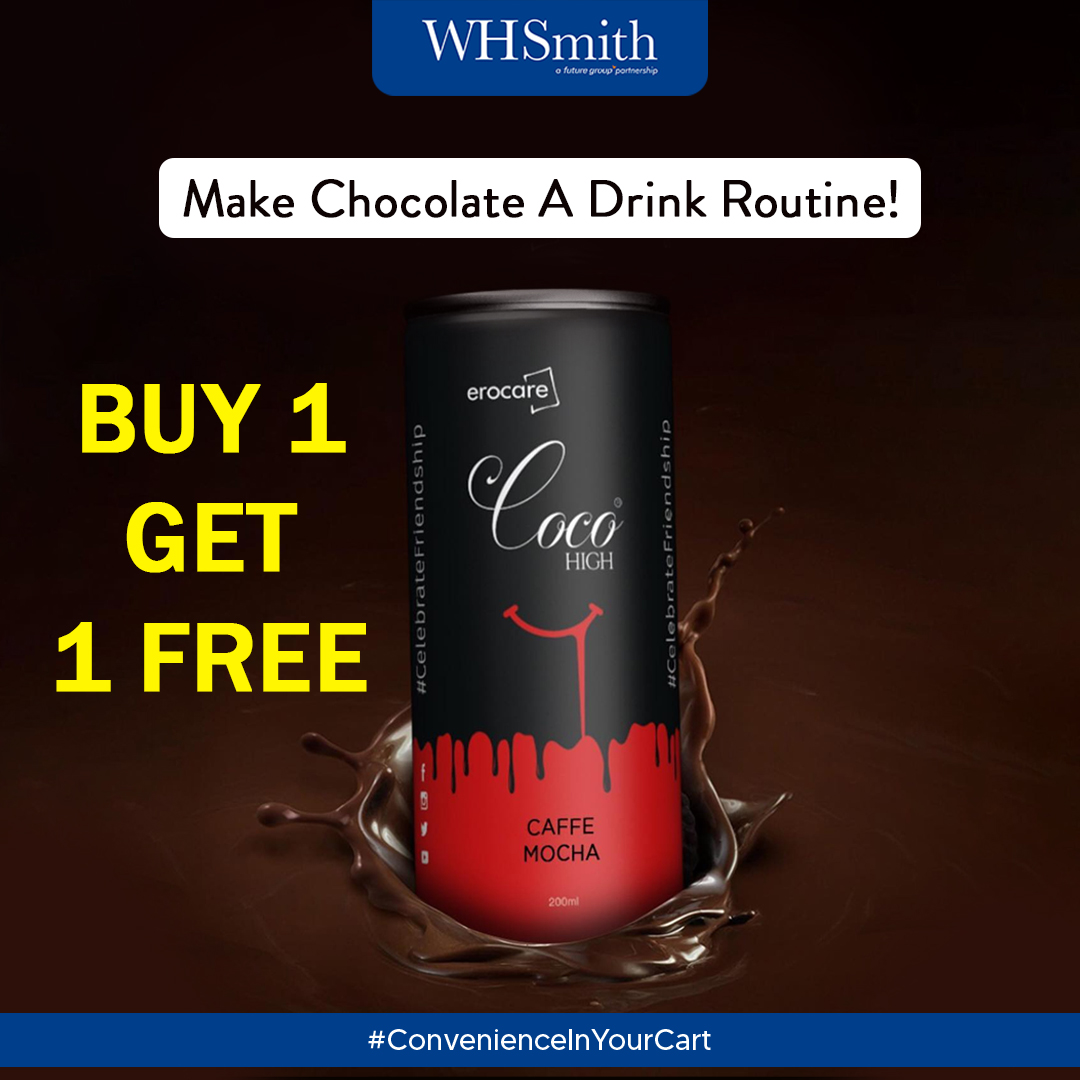 WHSmith_India's tweet photo. #CocoHigh A shout out to all the #coffee lovers who miss their coffee on the go!
Visit your nearby @WHSmith_India store to get an offer of Buy 1 Get 1 Free on this product.
#CafeeMocha #chocolate #WHSmithIndia #RetailStore https://t.co/y8JkYxUVqt