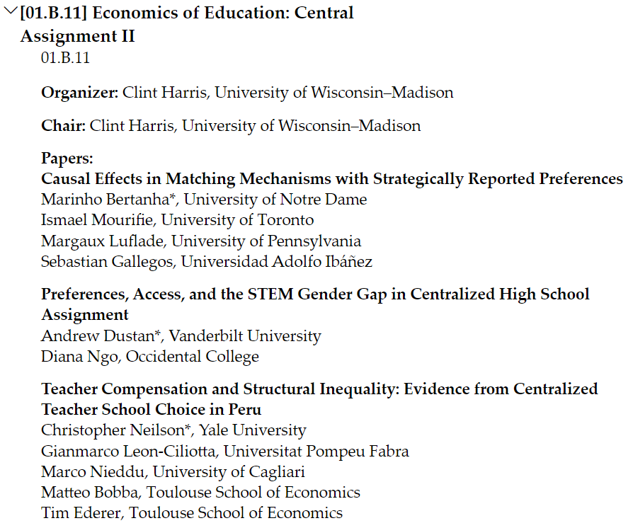 clintenttotreat's tweet photo. Southerns starts tomorrow!

If you have time, come and check out my organized sessions on

"Economics of Education: Central Assignment"

where I and others will present some super interesting work. 

The sessions are back to back tomorrow, 11/19, from 7:45AM-11:30AM. https://t.co/NLCji461xc