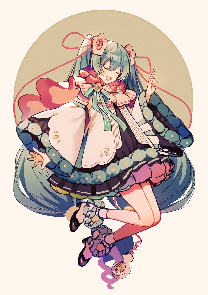 hatsune miku ,magical mirai miku 1girl solo flower closed eyes long hair hair ornament twintails  illustration images