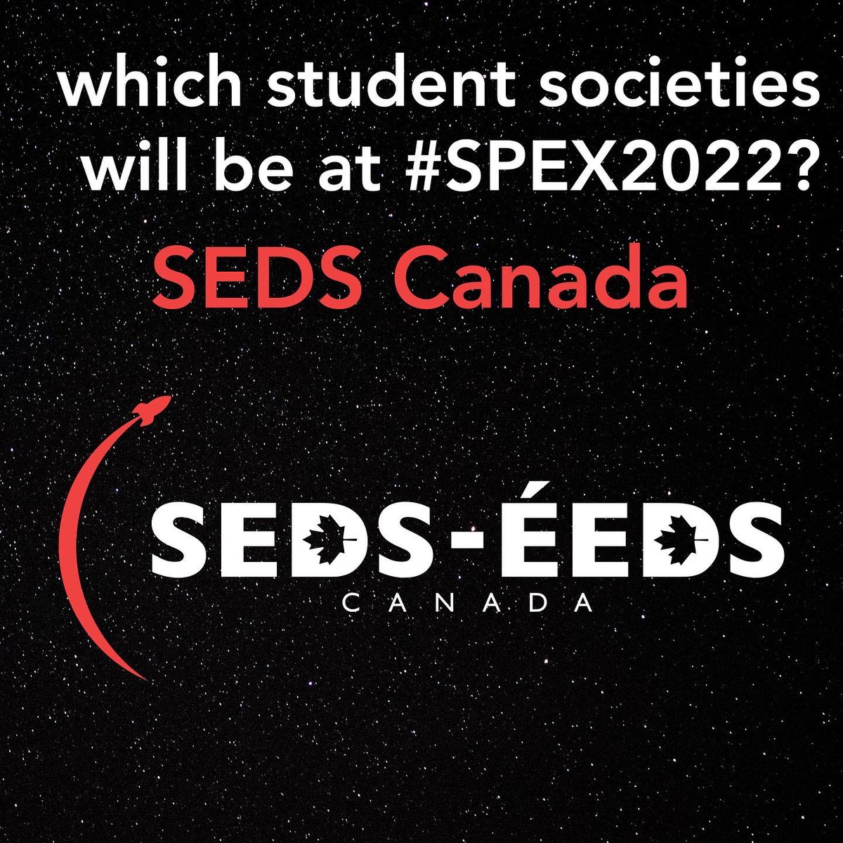 We are excited to see <a href="/sedscanada/">SEDS-ÉEDS Canada</a> at #SPEX2022 ✨
Be sure to check out their booth this weekend!