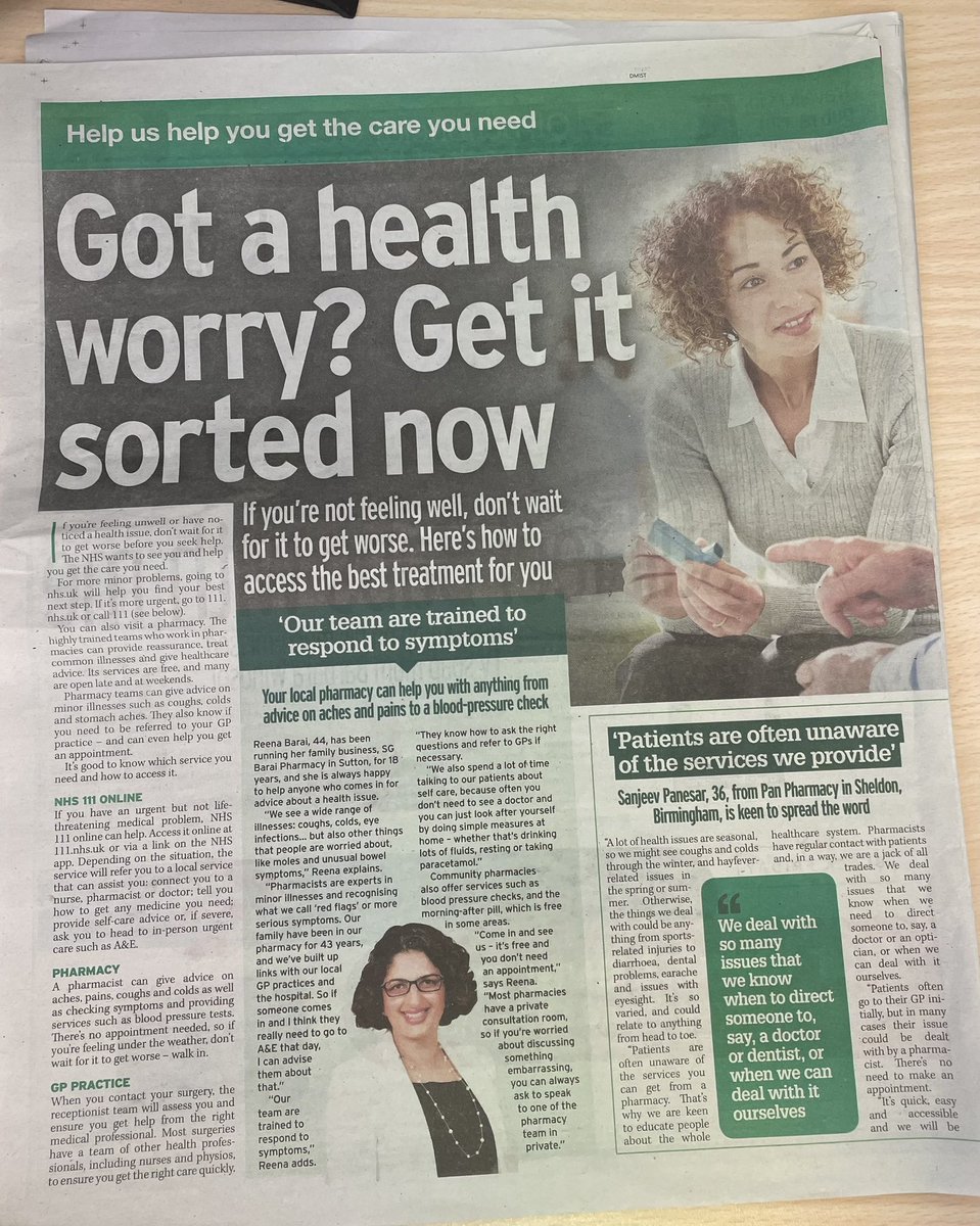 Got a health worry? Get it sorted now says @DailyMirror - our Community Pharmacy teams are trained to respond to symptoms #pharmacyfirst #selfcare #NHS #primarycare @NPA1921 @PSNCNews @PatientsAssoc @PAGBselfcare