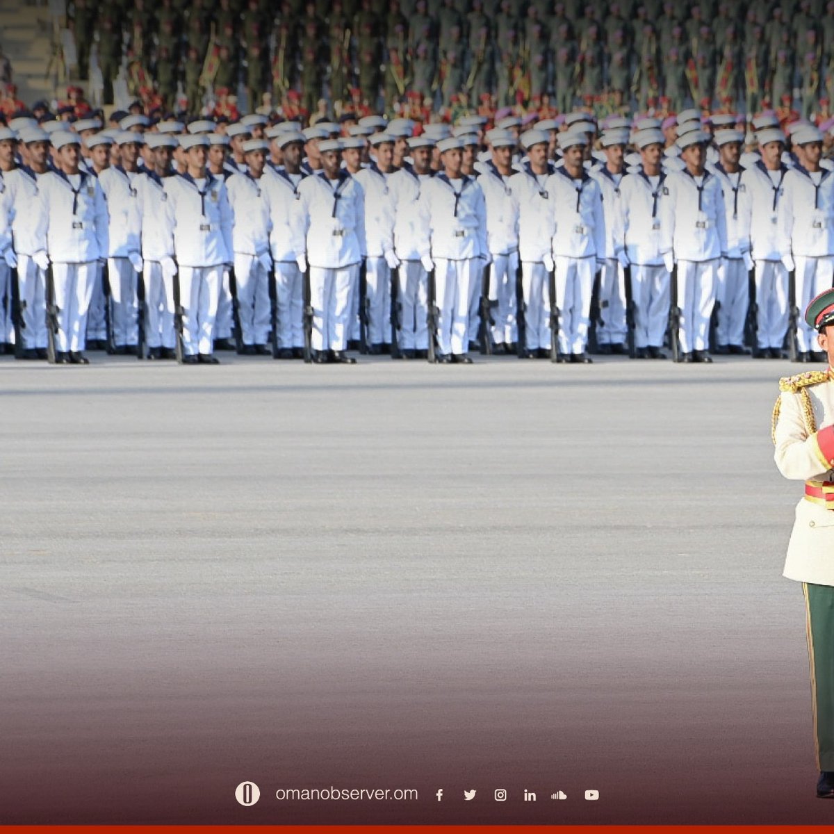 OmanObserver's tweet photo. His Majesty Sultan Haitham bin Tarik presides over the 52nd National Day Parade at the al Nasr Ground in Salalah on Friday. #Oman #Oman52 #OmanObserver https://t.co/ocBZbwgxGB