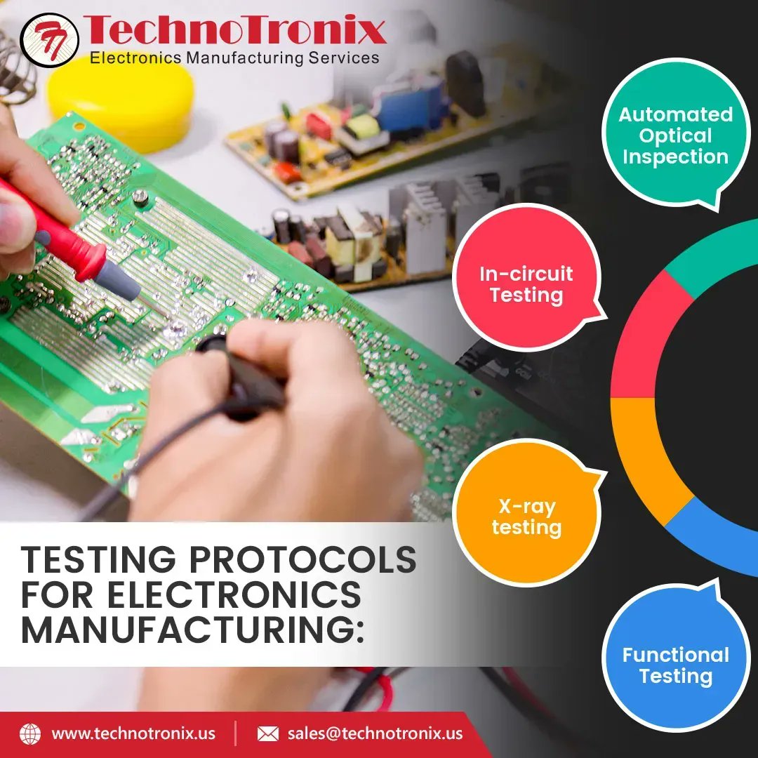 ElectronicMfg's tweet image. We provide the following testing protocols for electronics manufacturing:
Automated Optical Inspection
In-circuit Testing
X-ray testing
Functional Testing
buff.ly/3Of6s3X
#ElectronicsManufacturing #TestingProtocols #FunctionalTesting #IncircuitTesting