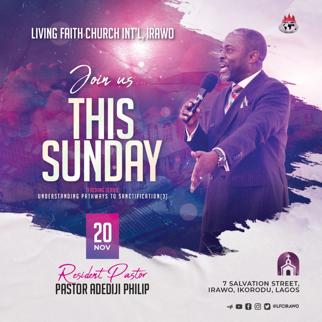 LFC_Irawo's tweet photo. Join us this Sunday as we continue on our teaching series; Understanding Pathways to Sanctification (3).
.
Please make use of our Free Transportation to invite your converts, friends, family and invitees. Remain ever blessed
.
#WinnersChapelIrawo #SundayService #JoinUsNextsunday https://t.co/BIFOW4RTeS