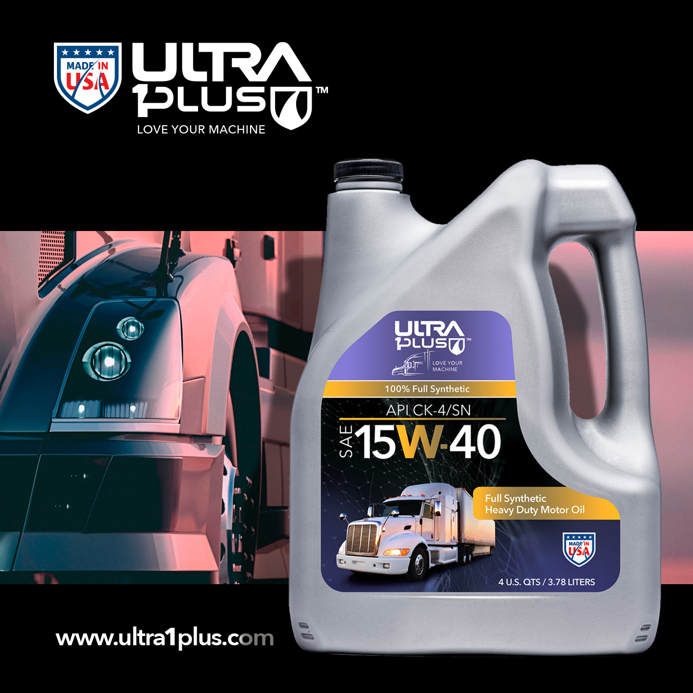 Ultra1Plus SAE 15W40 Synthetic Blend Diesel Motor Oil API CK-4/SN | Quart