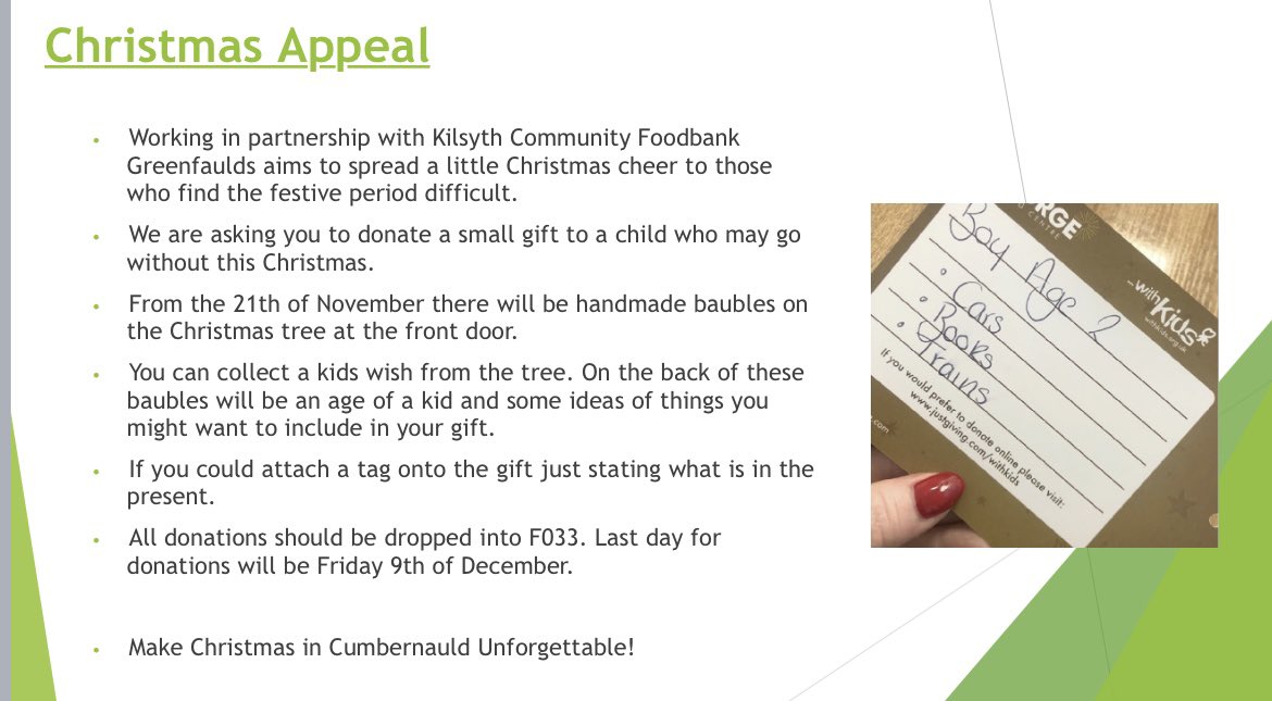 And just like that… it’s Christmas. <a href="/Greenfaulds_HS/">Greenfaulds HS</a>  gift giving tree is back. Greenfaulds spreading a little Christmas cheer to those who may find the festive period difficult this year. All donations will be given to Kilsyth Community Foodbank. <a href="/pupilparly/">GHS Pupil Parliament</a>