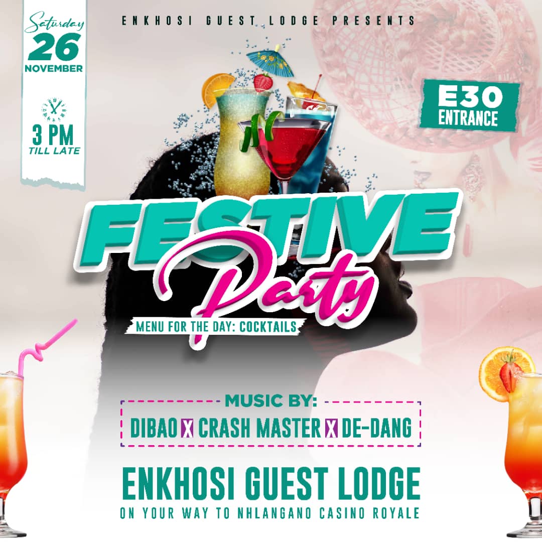 EnkhosiLodge's tweet photo. We go again with another exciting event for you. #EnkhosiGuestLodge brings you #FestiveParty with @CrashMaster_dj . #DeDang , #Dibao and many more. Come join us for as little as E30.00 at the gate to enjoy great music, cold drinks and scrumptious food. π₯©ππ§
#EnkhosiGuestLodge https://t.co/J7LdoOWfqW