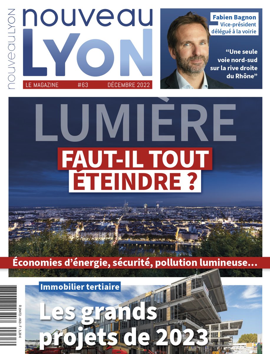 NouveauLyon's tweet photo. Lumière : faut-il tout éteindre ? 
Fabien Bagnon : "une voie nord/sud sur la rive droite"
Immobilier tertiaire : les projets de 2023
Commerce : l'Hôtel-Dieu, un fiasco ? 
Chantier : Duvivier
Ville : Feyzin
Et toute l'actu du mois (Chalet du parc, la Saulaie...). https://t.co/4LppU6zBvU
