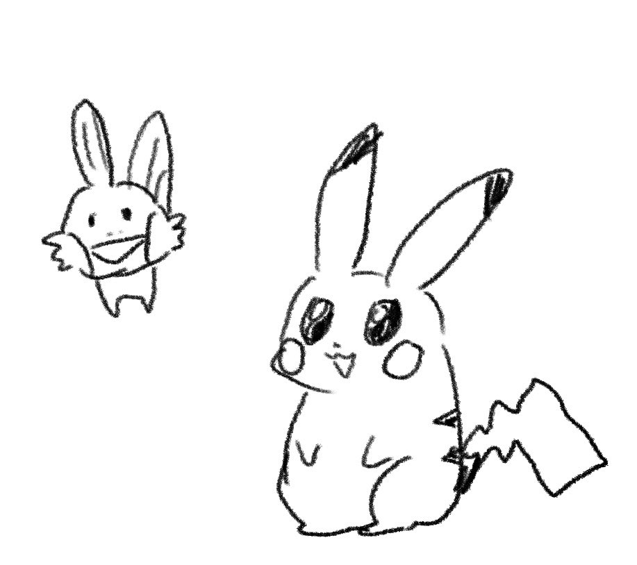 前に見ずに描いた🐰と親の顔より見た電気ねずみとマイステディと幼少期一生見たナリ〜 