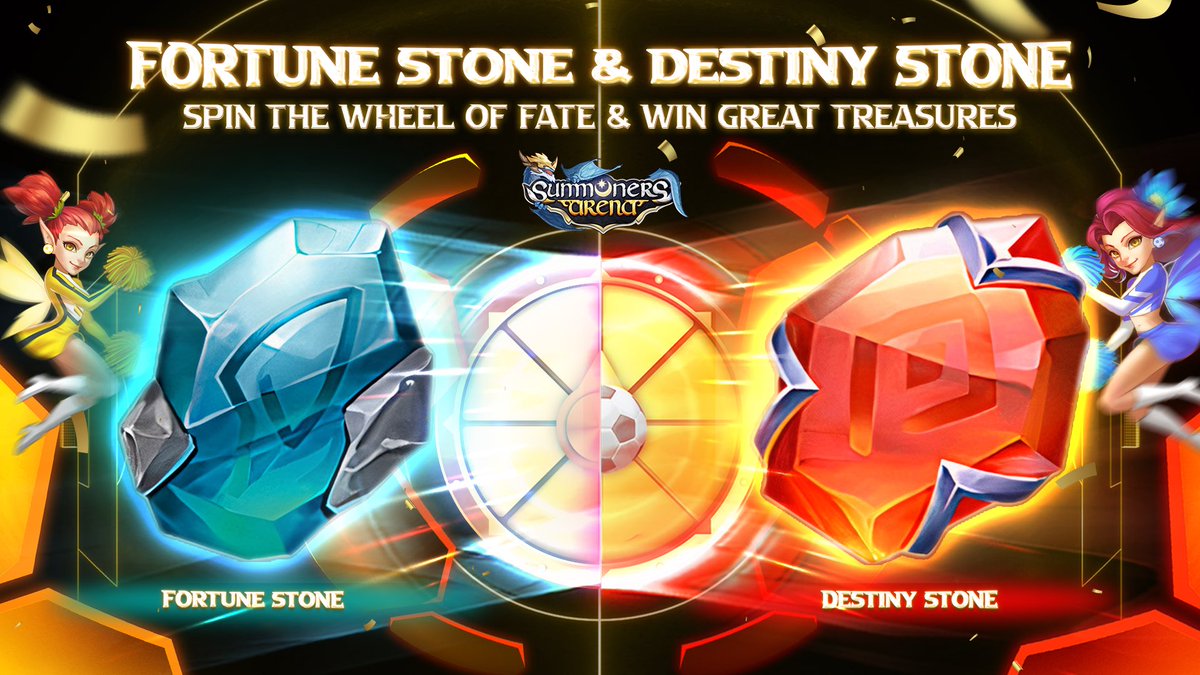 SummonersArena's tweet photo. Two ancient stones that power the Wheel of Fate are making their appearance in the Win the Toss event.
Fortune Stone & Destiny Stone can spin for many Summonian prizes.
Let’s take a closer look 👀
#PlayOwnEarn #SummonersArena #Idle #RPG #WinTheToss https://t.co/h3X1CfBYmB