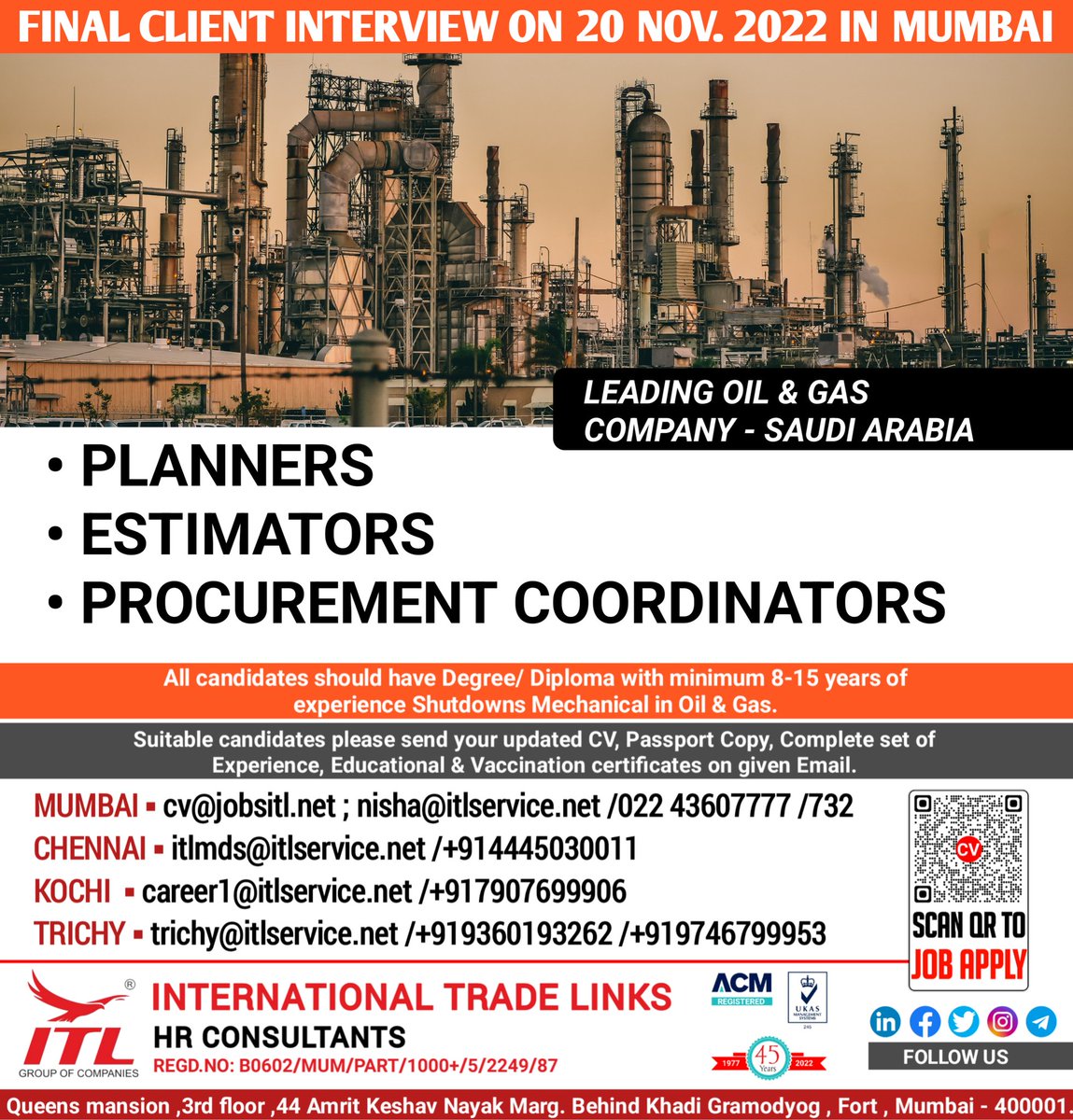 ItlJobs's tweet photo. JOB VACANCY FOR #saudiarabia

CLICK ON LINK TO APPLY JOB > https://t.co/t4H7Iy9eMZ
Learn more :
https://t.co/L5a1jRLuOk

#managerjobs #marketingjobs #incharge #head #engineerjobs #hrsolutions #mechanical #supervisorjobs #rorating #petrochemical #refinery #oilandgas #saudijobs https://t.co/LjeuChBXmm