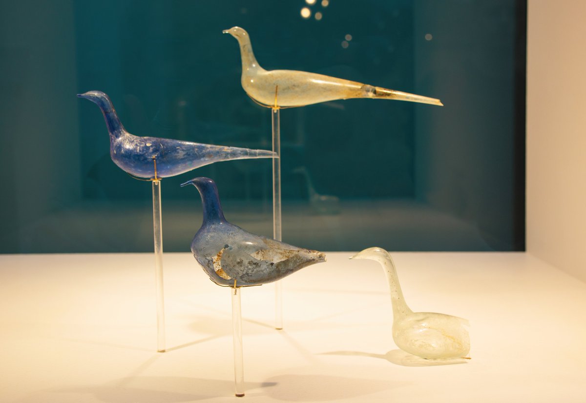 Gareth Harney on X: "Roman glass 'bird bottles', known as 'unguentarium';  these delicate vessels were made with their contents (perfumes or cosmetic  oils) sealed inside. The tip of the tail would be broken off to pour out  the liquid. 1st century AD ...