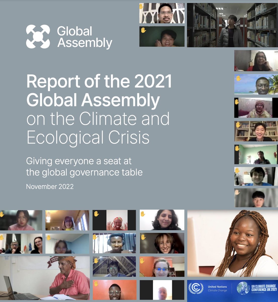 We’re excited to publish the Report of the 2021 #GlobalAssembly, detailing how we ran the first global citizens’ assembly and what we learned from it. You can find the Report & supplementary resources at: globalassembly.org/report #COP27 (More in🧵below) (1/8)