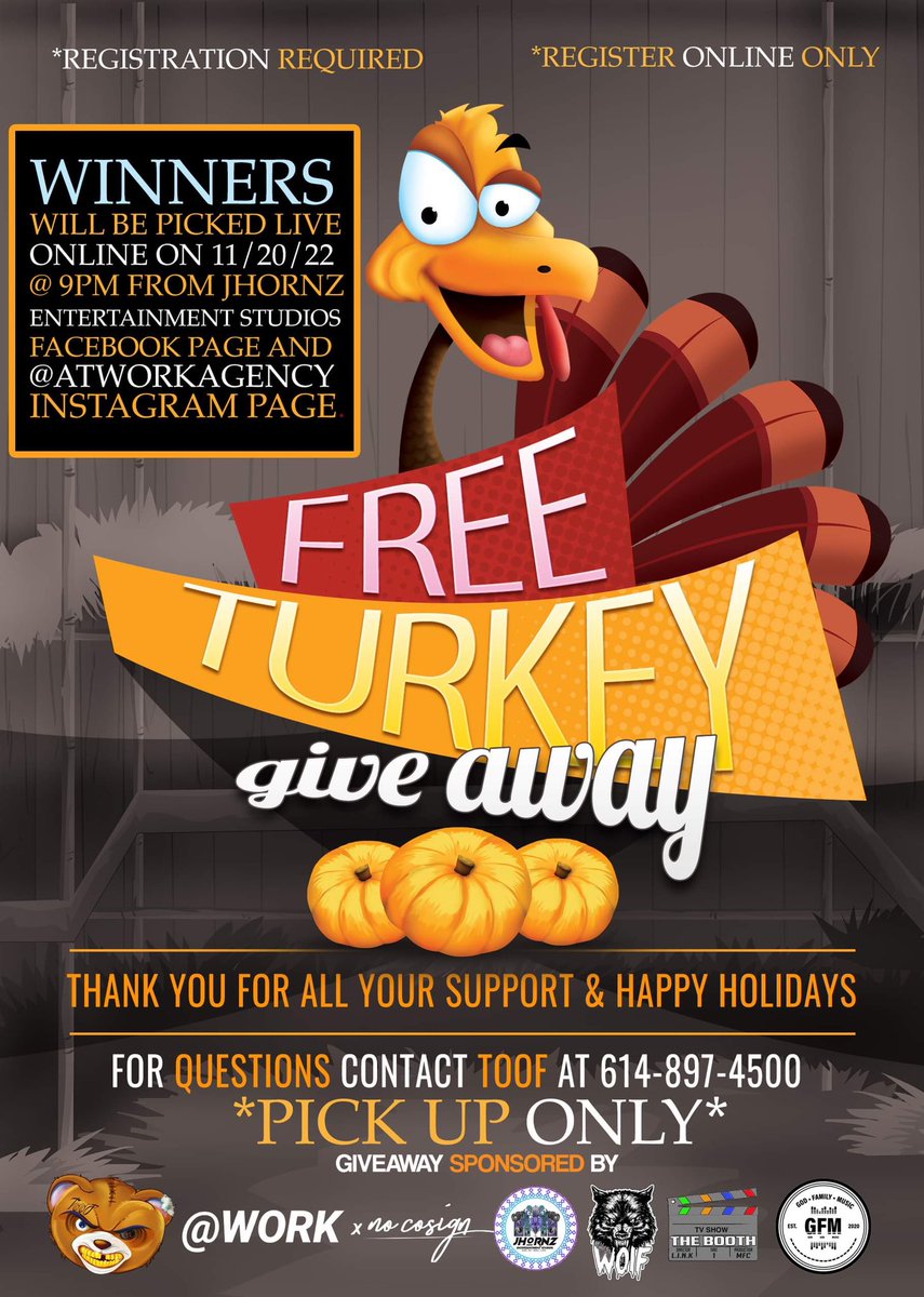officialtoof's tweet photo. FREE 10 TURKEY GIVEAWAY!!!!!! 🦃 

JUST FILL OUT THE LINK BELOW!

We are giving away 10 FREE uncooked turkeys this Sunday! All you have to do is fill out the contact form below and your name will be entered into a drawing! YOU MUST FILL OUT THE CONTACT FORM BELOW FOR ENTRY! https://t.co/b5tIwyeMHr