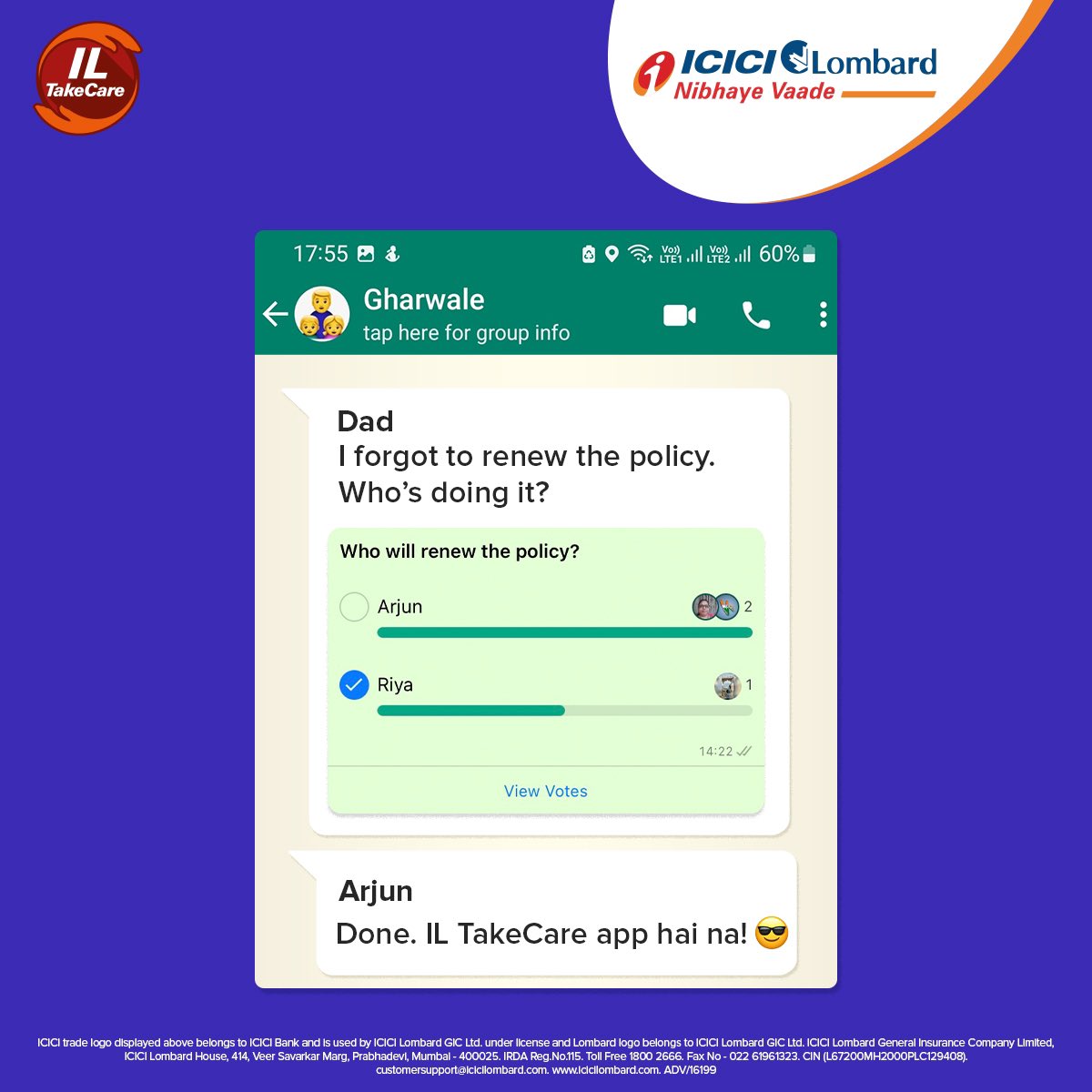 ICICILombard's tweet photo. With few clicks it’s a seamless process to renew your policies on the IL TakeCare app. Download today! https://t.co/UjFri7ySwT
#ICICILombard #NibhayeVaade #ILTakeCare #WhatsappPoll #WhatsappUpdate https://t.co/CpgmlZCf03