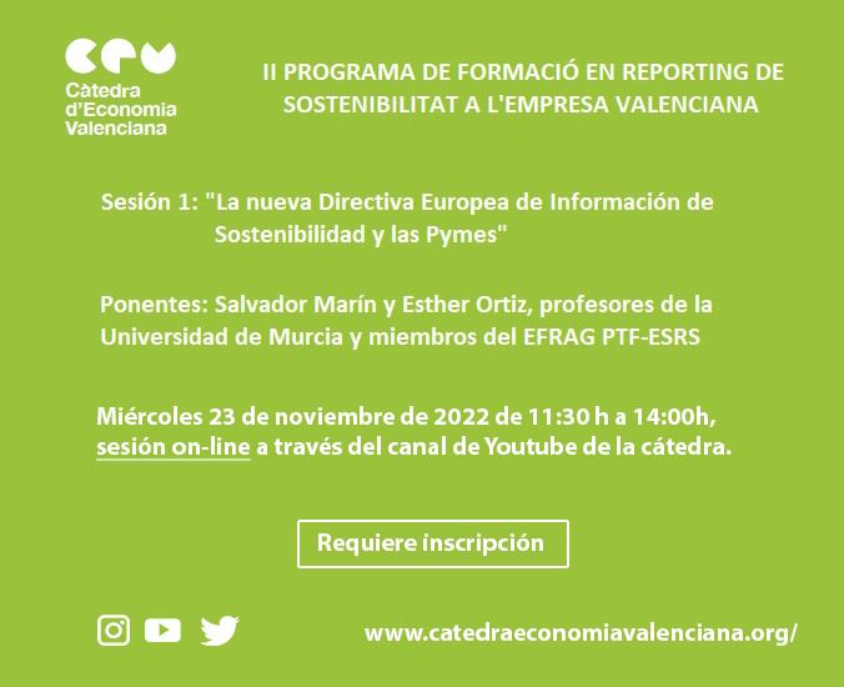 adeupv's tweet photo. ℹ️ ℹ️ La @CatedraUpv organiza una jornada sobre "La nueva Directiva Europea de Información de #Sostenibilidad y las Pymes":

📆Miércoles 23 de noviembre
⏰ de 11:30 h. a 14:00 h.
💻 online 

#adeupv #fadeupv #upv https://t.co/XQ2kXK3OiB