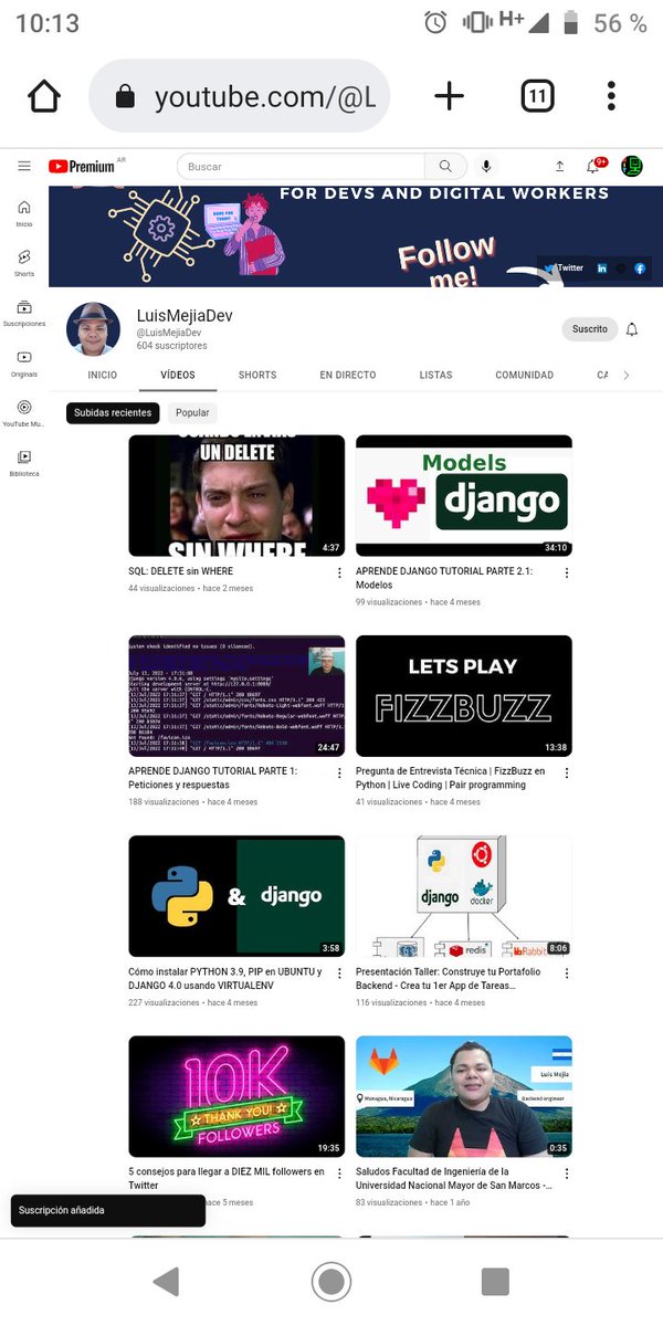 MarcosD00214898's tweet photo. @luismejiadev Listo Compa! Agregado, yo ya suscripto y agendado a mi lista de Youtubers de la Super-Biblioteca 😁🤗👇 https://t.co/6HCLJLkemm