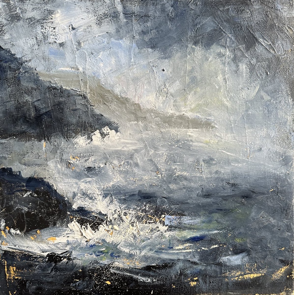 staithesartist's tweet photo. Evolving #WIP #StormPassing #seascape #oils #coldwax 12x12” #series https://t.co/8qTKBJNe3c